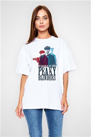 Peaky Blinders Baskılı Beyaz Unisex Oversize Tişört - Tshirt