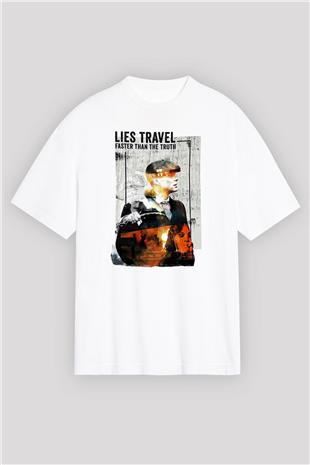 Peaky Blinders Baskılı Beyaz Unisex Oversize Tişört - Tshirt