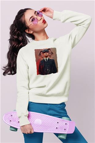 Peaky Blinders Baskılı Beyaz Unisex Sweatshirt