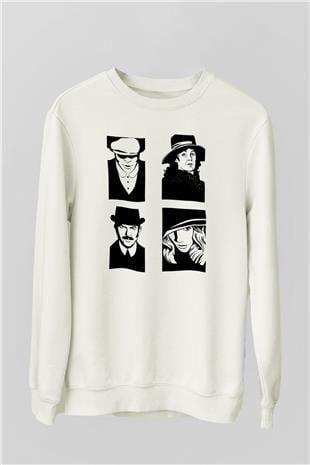 Peaky Blinders Baskılı Beyaz Unisex Sweatshirt