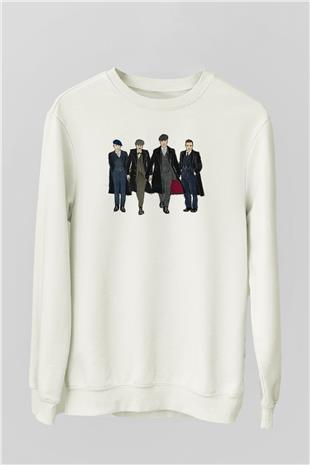 Peaky Blinders Baskılı Beyaz Unisex Sweatshirt