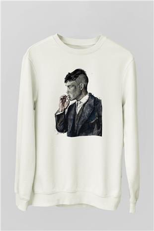 Peaky Blinders Baskılı Beyaz Unisex Sweatshirt