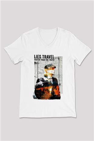 Peaky Blinders Baskılı Beyaz Unisex V Yaka Tişört - Tshirt