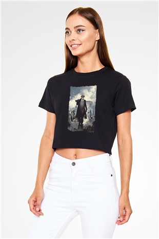 Peaky Blinders Baskılı Siyah Crop Top Kadın Tişört - Tshirt
