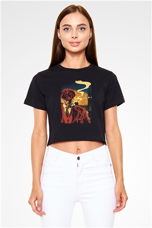 Peaky Blinders Baskılı Siyah Crop Top Kadın Tişört - Tshirt