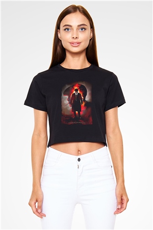 Peaky Blinders Baskılı Siyah Crop Top Kadın Tişört - Tshirt