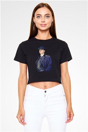 Peaky Blinders Baskılı Siyah Crop Top Kadın Tişört - Tshirt