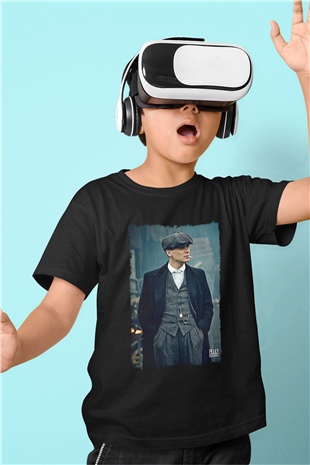 Peaky Blinders Baskılı Unisex Siyah Çocuk Tişört - Tshirt
