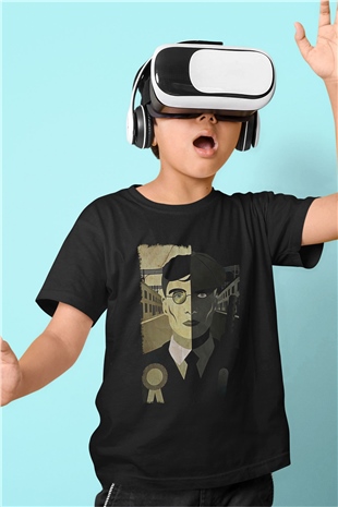 Peaky Blinders Baskılı Unisex Siyah Çocuk Tişört - Tshirt