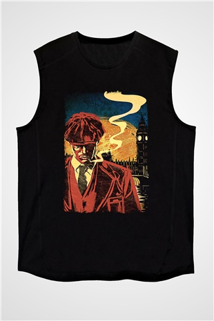 Peaky Blinders Baskılı Unisex Siyah Kolsuz Tişört - Tshirt