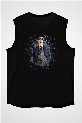 Peaky Blinders Baskılı Unisex Siyah Kolsuz Tişört - Tshirt