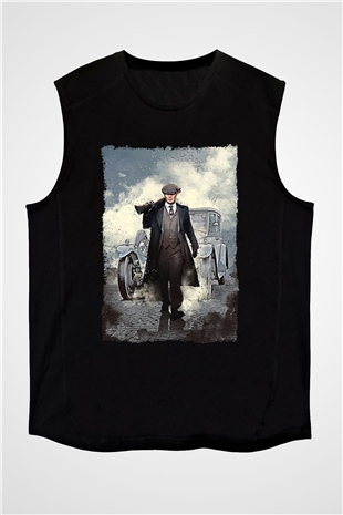 Peaky Blinders Baskılı Unisex Siyah Kolsuz Tişört - Tshirt