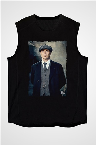 Peaky Blinders Baskılı Unisex Siyah Kolsuz Tişört - Tshirt