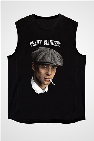Peaky Blinders Baskılı Unisex Siyah Kolsuz Tişört - Tshirt