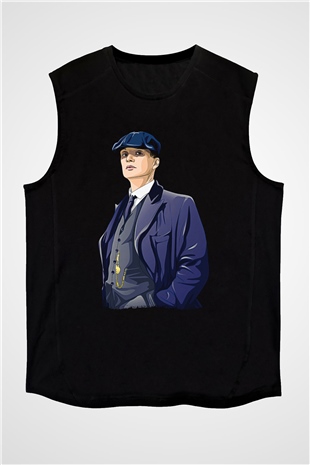 Peaky Blinders Baskılı Unisex Siyah Kolsuz Tişört - Tshirt