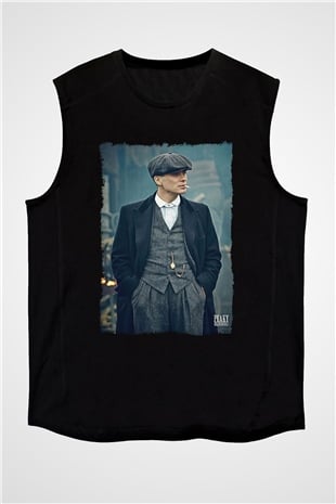 Peaky Blinders Baskılı Unisex Siyah Kolsuz Tişört - Tshirt