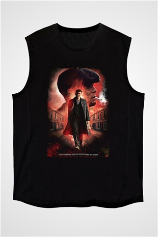 Peaky Blinders Baskılı Unisex Siyah Kolsuz Tişört - Tshirt