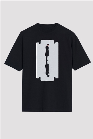 Peaky Blinders Baskılı Unisex Siyah Oversize Tişört - Tshirt