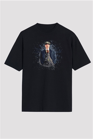 Peaky Blinders Baskılı Unisex Siyah Oversize Tişört - Tshirt