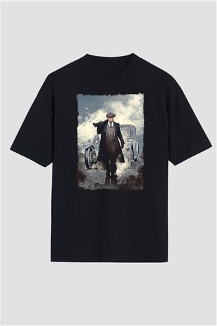 Peaky Blinders Baskılı Unisex Siyah Oversize Tişört - Tshirt