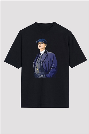 Peaky Blinders Baskılı Unisex Siyah Oversize Tişört - Tshirt