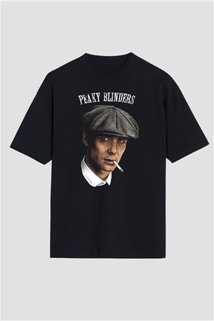 Peaky Blinders Baskılı Unisex Siyah Oversize Tişört - Tshirt
