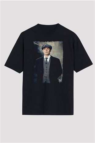 Peaky Blinders Baskılı Unisex Siyah Oversize Tişört - Tshirt