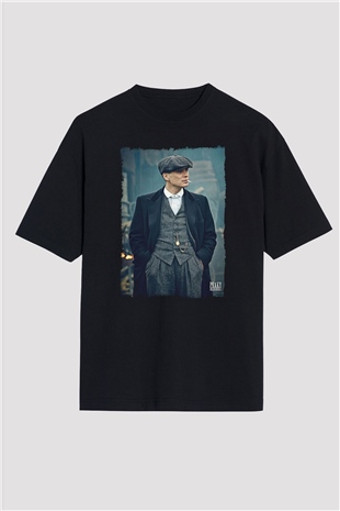 Peaky Blinders Baskılı Unisex Siyah Oversize Tişört - Tshirt