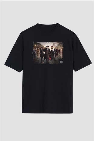 Peaky Blinders Baskılı Unisex Siyah Oversize Tişört - Tshirt