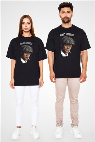 Peaky Blinders Baskılı Unisex Siyah Oversize Tişört - Tshirt