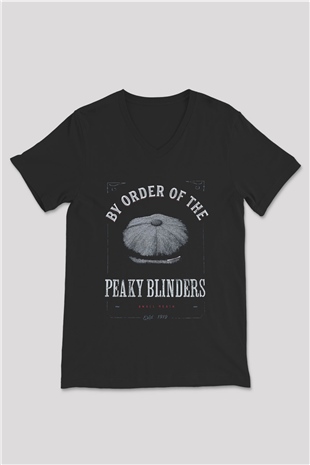 Peaky Blinders Baskılı Unisex Siyah V Yaka Tişört - Tshirt