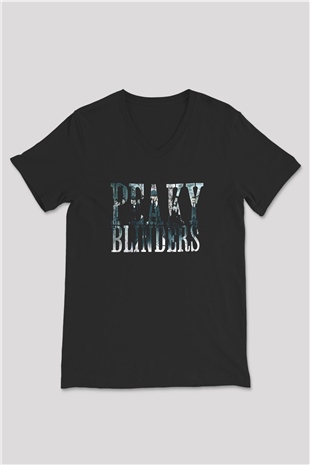Peaky Blinders Baskılı Unisex Siyah V Yaka Tişört - Tshirt
