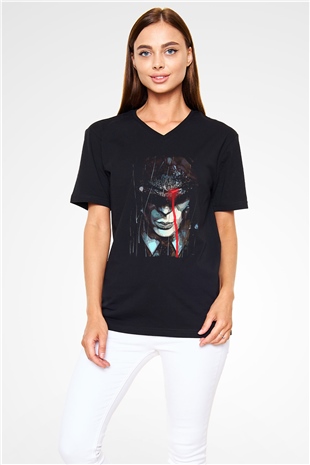 Peaky Blinders Baskılı Unisex Siyah V Yaka Tişört - Tshirt