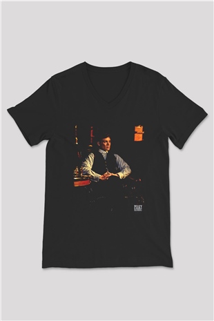 Peaky Blinders Baskılı Unisex Siyah V Yaka Tişört - Tshirt