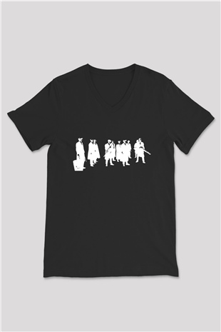 Peaky Blinders Baskılı Unisex Siyah V Yaka Tişört - Tshirt