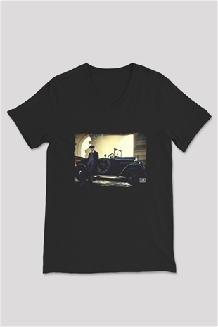 Peaky Blinders Baskılı Unisex Siyah V Yaka Tişört - Tshirt