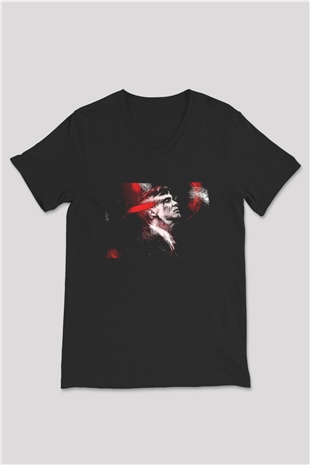 Peaky Blinders Baskılı Unisex Siyah V Yaka Tişört - Tshirt