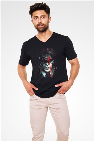 Peaky Blinders Baskılı Unisex Siyah V Yaka Tişört - Tshirt