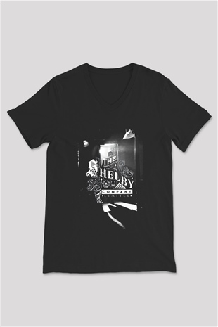 Peaky Blinders Baskılı Unisex Siyah V Yaka Tişört - Tshirt