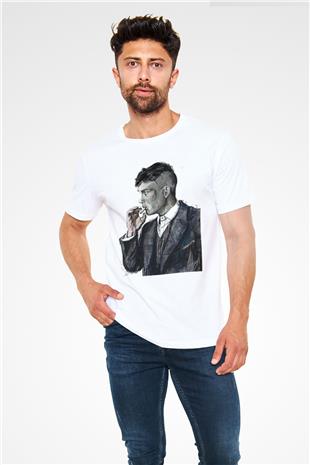 Peaky Blinders Unisex Baskılı Beyaz Tişört - Tshirt