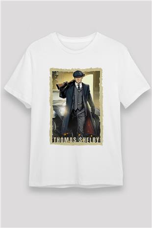 Peaky Blinders Unisex Baskılı Beyaz Tişört - Tshirt