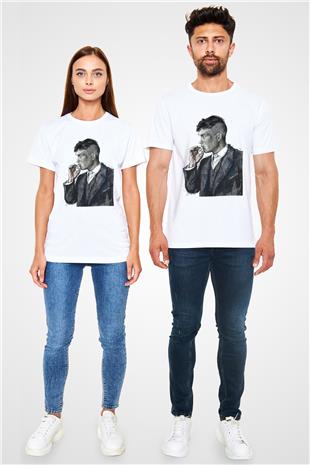 Peaky Blinders Unisex Baskılı Beyaz Tişört - Tshirt