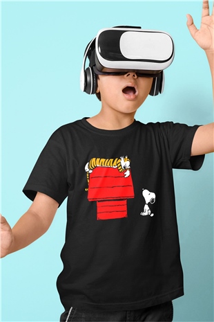 Peanuts Baskılı Siyah Unisex Çocuk Tişört