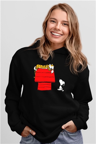 Peanuts Siyah Unisex Kapüşonlu Sweatshirt