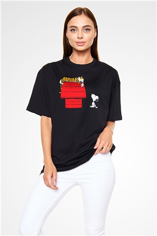 Peanuts Siyah Unisex Oversize Tişört