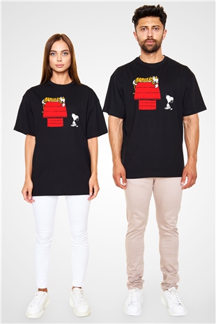 Peanuts Siyah Unisex Oversize Tişört