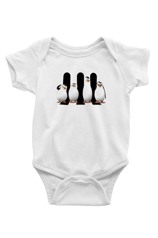 Penguen Baskılı Beyaz Unisex Bebek Body - Zıbın