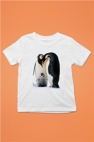 Penguen Baskılı Beyaz Unisex Çocuk Tişört