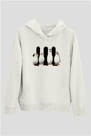 Penguen Beyaz Unisex Kapşonlu Sweatshirt