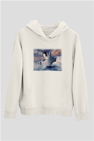 Penguen Beyaz Unisex Kapşonlu Sweatshirt